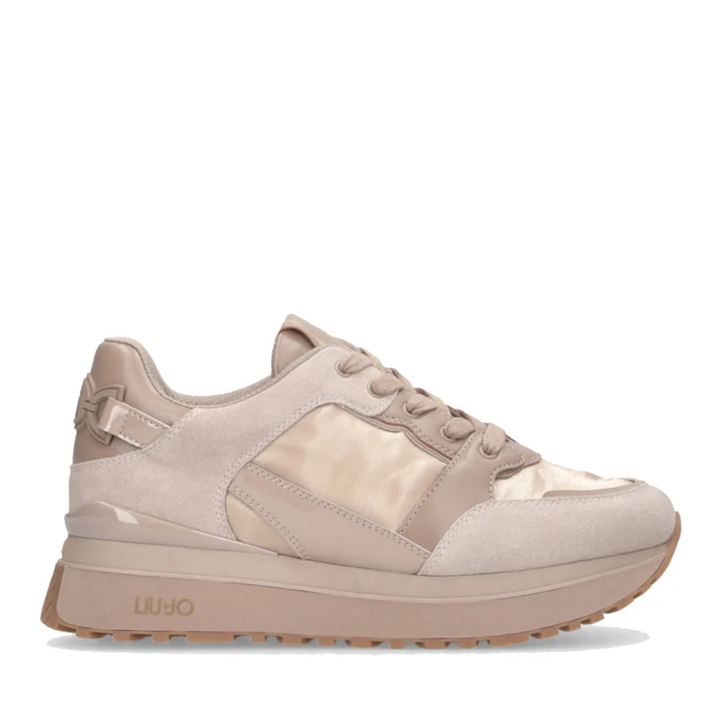Sneakers Platform Donna LIU JO Maxi Wonder 91 in Suede Nylon e Vernice Beige