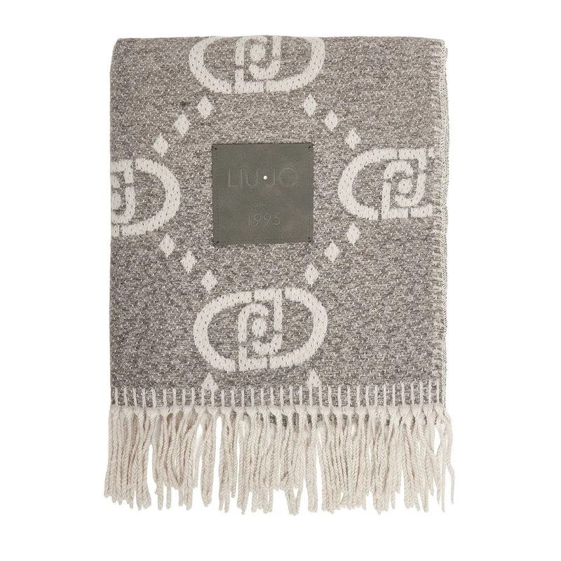 Stola Donna 70 x 180 cm LIU JO in Misto Viscosa Grigia con Logo Monogram Jacquard All Over