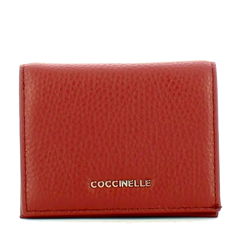 Portafoglio Donna Mini COCCINELLE in Pelle Linea Metallic Soft colore Brandy Chiuso con Bottone