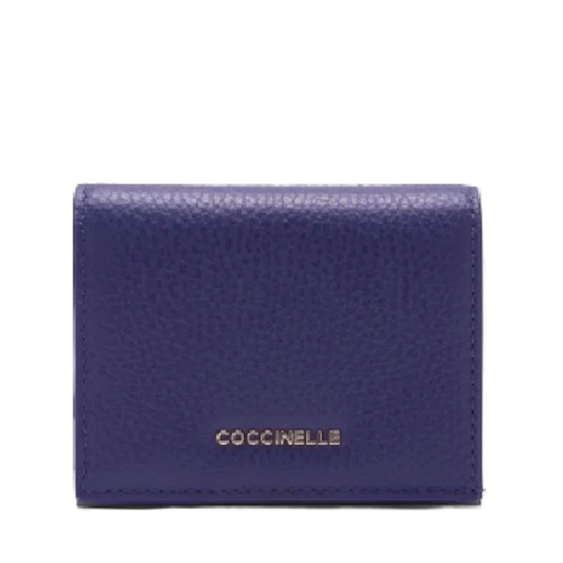 Portafoglio Donna Mini COCCINELLE in Pelle Linea Metallic Soft colore Royal Blue Chiuso con Bottone