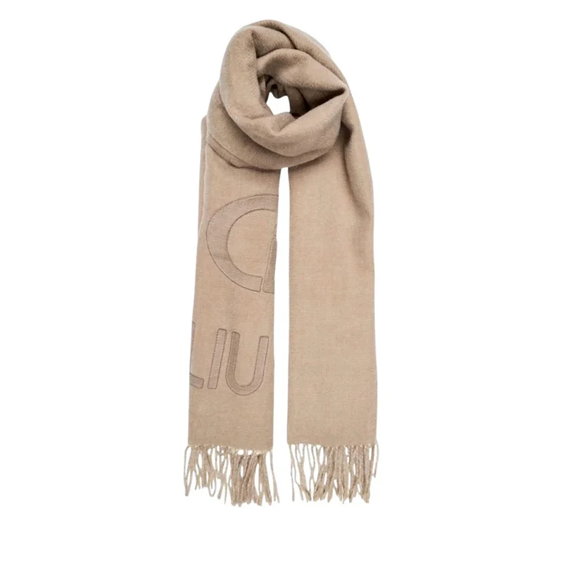 Stola Donna 65 x 180 cm LIU JO in Tessuto Garzato Desert Taupe con Logo Embossed