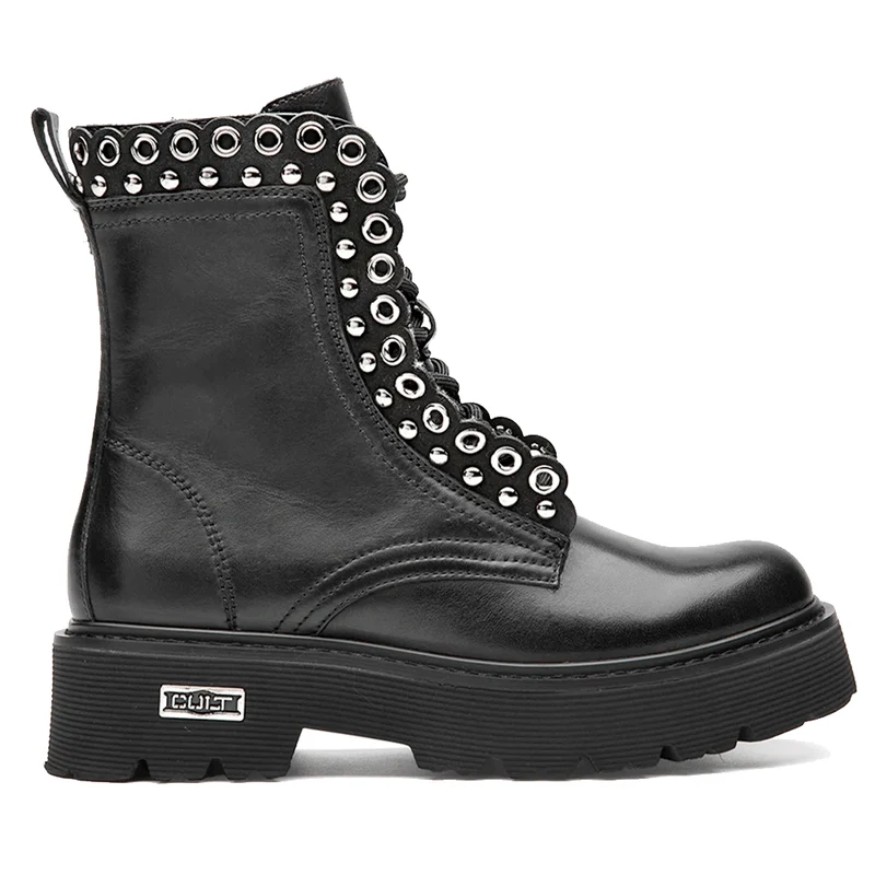 Scarpe Donna CULT Slash 4591 Anfibi in Pelle Nera con Occhielli Metallici