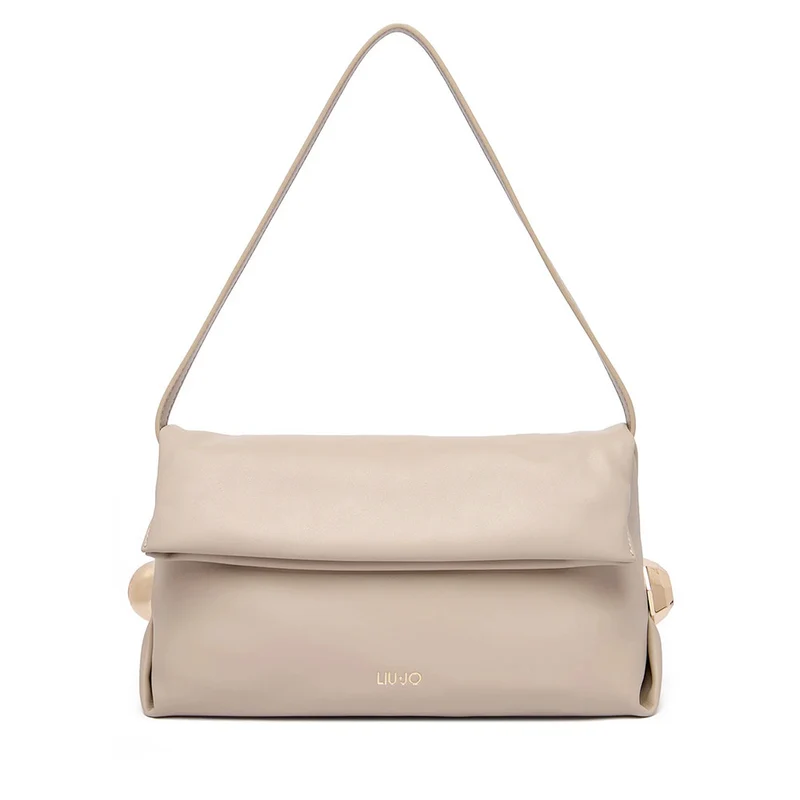 Borsa Donna a Spalla LIU JO effetto Bottalato Beige con Borchie Laterali