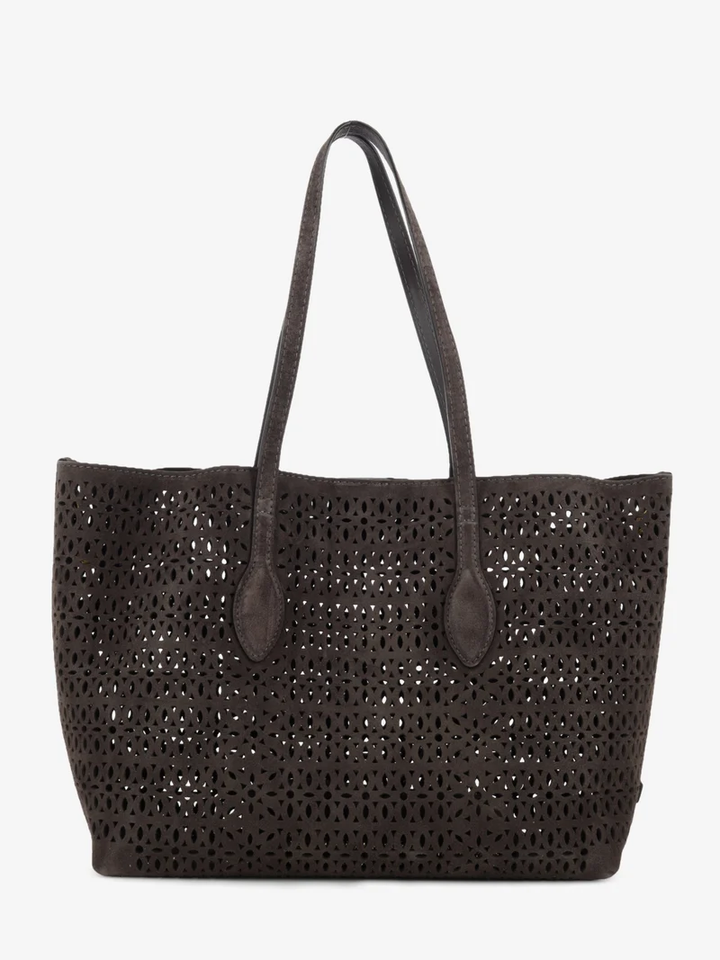 Borsa in suede traforato moka