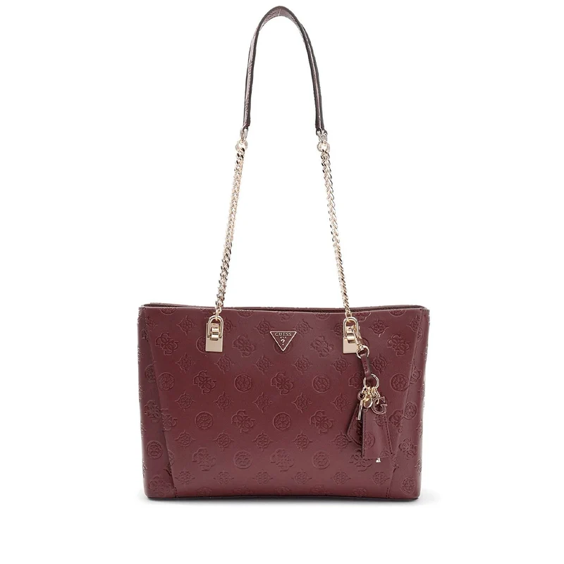 Borsa Donna Shopper a Spalla GUESS Linea Tisha colore Wine Logo