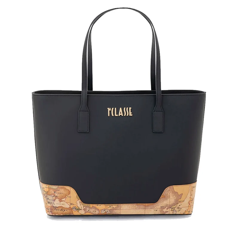 Shopping Bag Donna 1A Classe Alviero Martini linea Frost Geo in Tessuto Gommato Nero LD96