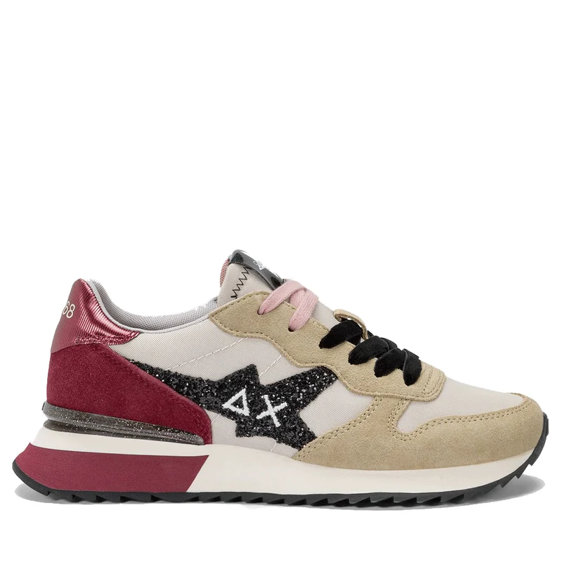 Scarpe Donna Sun68 Sneakers Stargirl Glitter Logo Colore Beige - Bordeaux - Z45217
