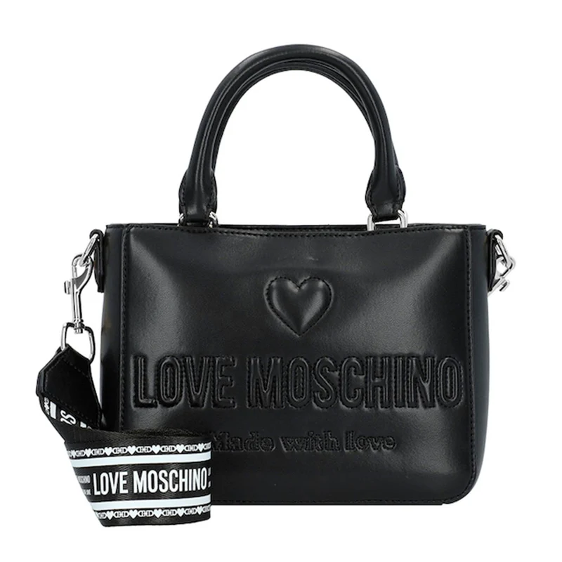 Borsa Donna a Mano con Tracolla LOVE MOSCHINO linea Made with Love Nera e Nikel