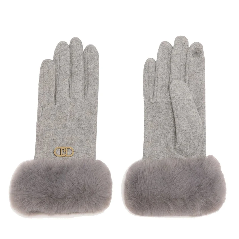 Guanti Donna LIU JO in Tessuto Grigio con Inserto in Eco Pelliccia