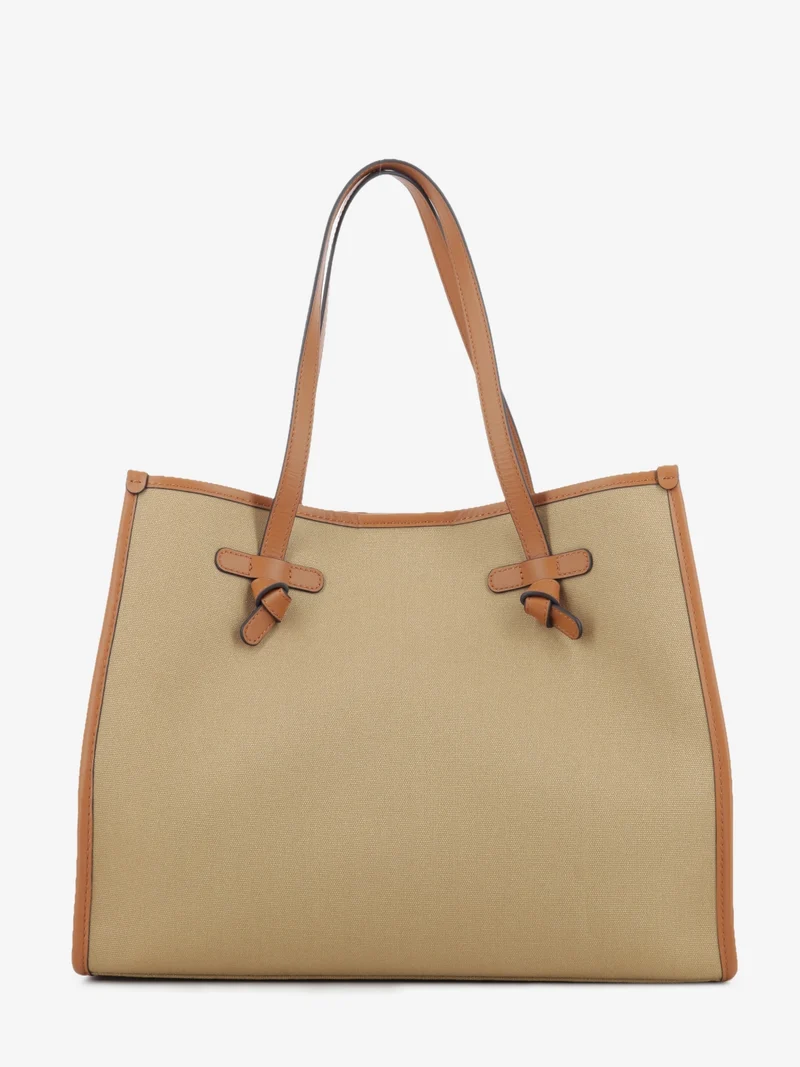 Borsa in tessuto e pelle Marcella corda / cuoio / caramel