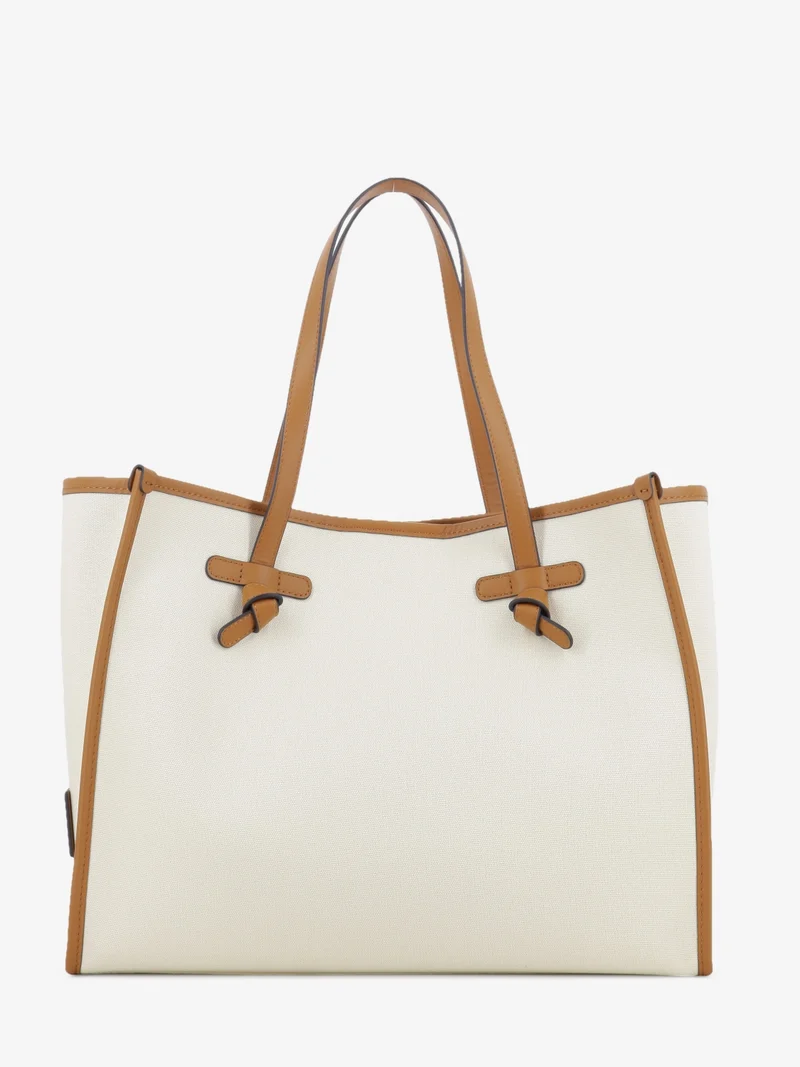 Borsa Marcella in tessuto e pelle panna / caramello
