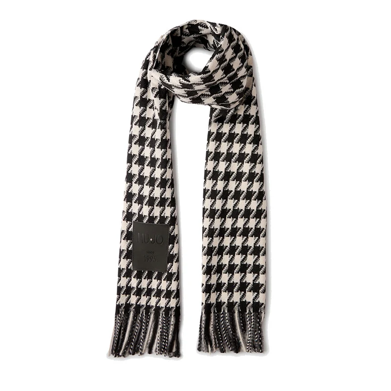 Stola Donna 67 x 185 cm LIU JO in Tessuto Jacquard con Motivo Vichy Nero