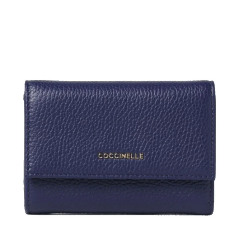 Portafoglio Piccolo COCCINELLE in Pelle Martellata Linea Metallic Soft colore Royal Blue