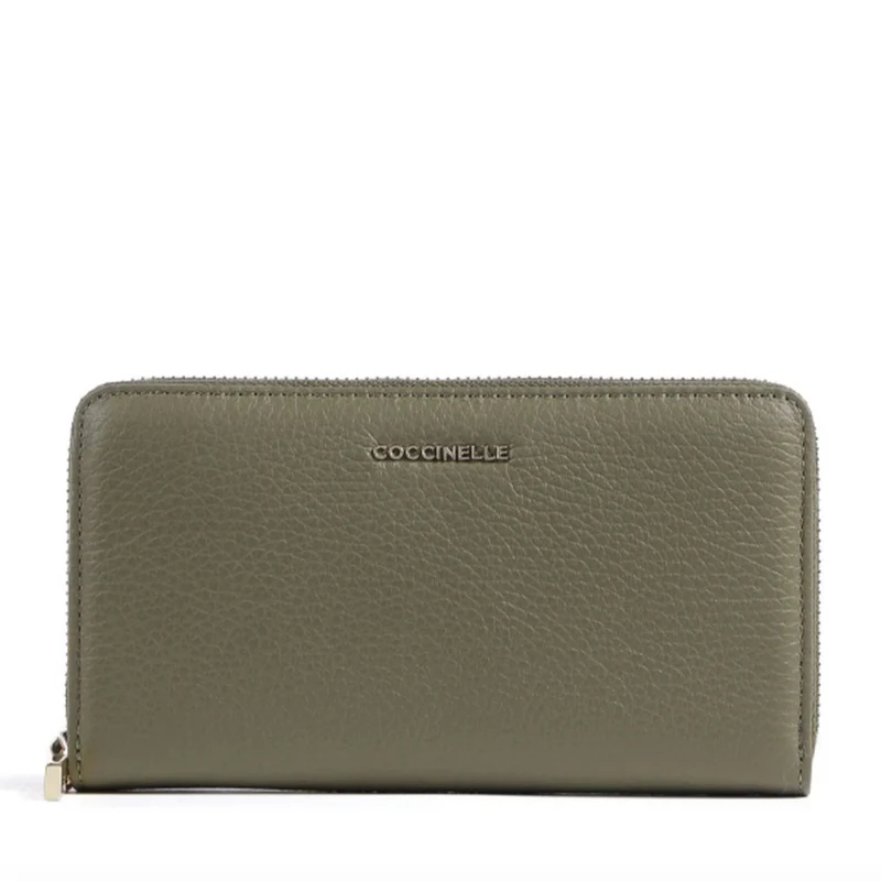 Portafoglio Donna COCCINELLE Zip Around in Pelle Laurel Green Linea Metallic Soft