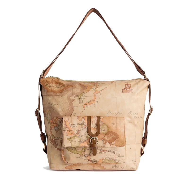 Borsa a Spalla Doppia Portabilità 1A Classe Alviero Martini linea Highland Soft Geo Classic e Castagna LD35