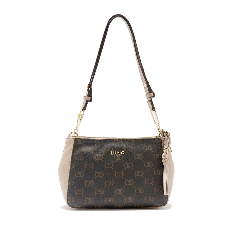 Borsa a Tracolla LIU JO Marrone con Logo Monogram e Inserto effetto Bottalato Beige