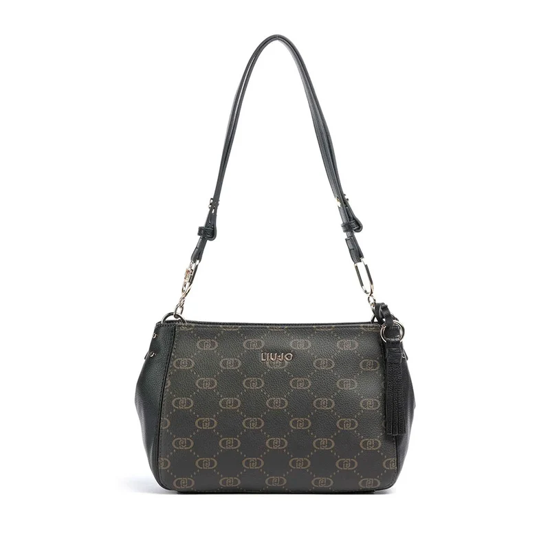 Borsa a Tracolla LIU JO Marrone con Logo Monogram e Inserto effetto Bottalato Nero