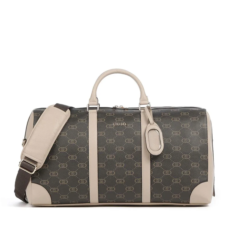 Borsone Donna LIU JO Marrone con Logo Monogram e Inserto effetto Bottalato Beige