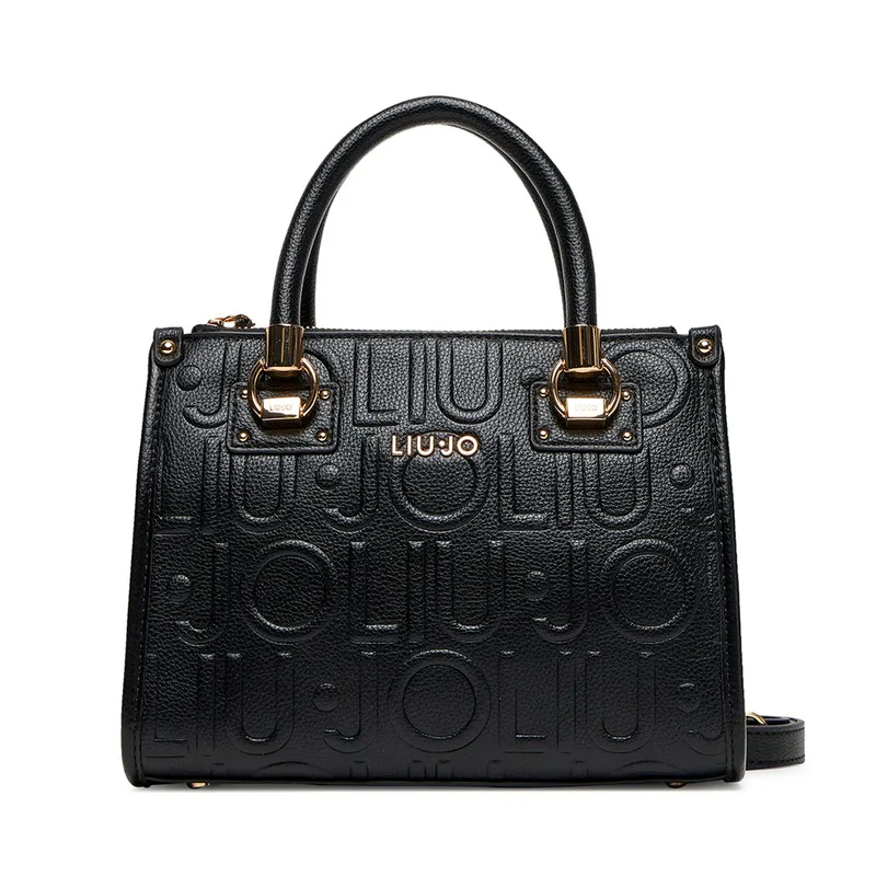 Borsa Donna a Mano Small LIU JO effetto Bottalato con Logo in Rilievo Nero