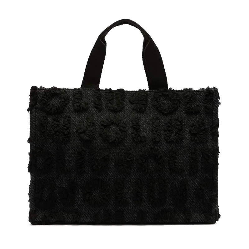 Shopping Bag Donna LIU JO in Tessuto Misto Lana con Logo in Teddy All Over Nero
