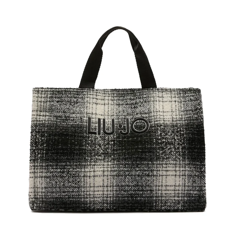 Shopping Bag Donna LIU JO in Tessuto stampa Check Nero