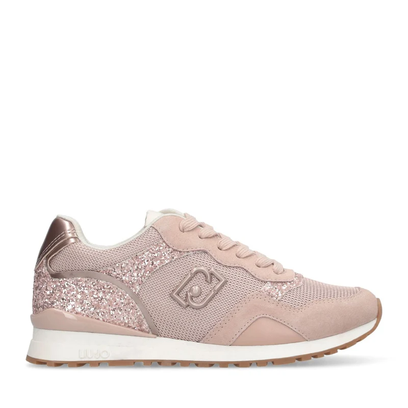 Sneakers Running LIU JO Maxi Wonder Low 02 in Glitter Mesh e Suede Nude