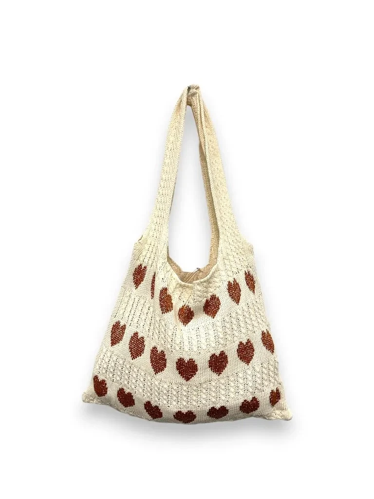 LOVEme Borsa all'uncinetto con cuori con lurex