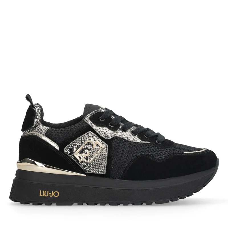 Sneakers Platform Donna LIU JO Maxi Wonder 01 in Suede e Mesh con Stampa Pitone Black