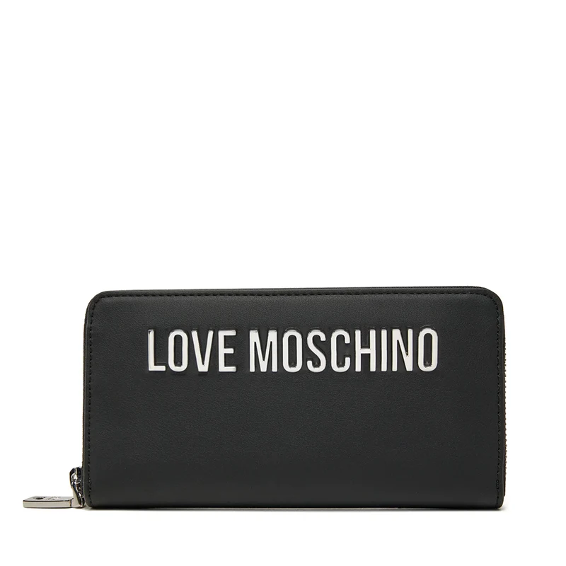 Portafoglio Donna Zip Around LOVE MOSCHINO linea Bold Love Nero e Nikel