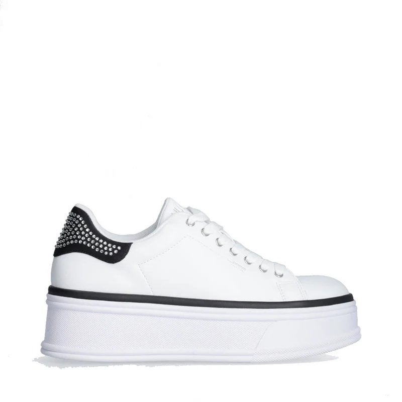 Sneakers Platform LIU JO Selma 16 in Pelle Bianca con Inserto in Raso Nero con Strass