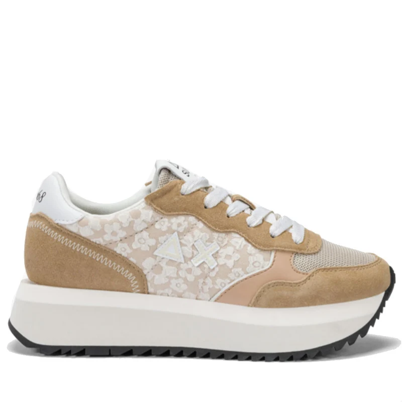 Scarpe Donna Sun68 Sneakers Big Ally Flower in Suede e Nylon Beige - Z35209