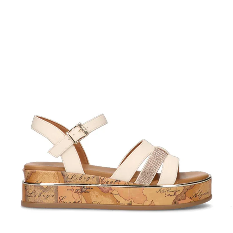 Sandali Platform 1A Classe Alviero Martini Bianchi con Strass e Inserto Geo Classic 2179