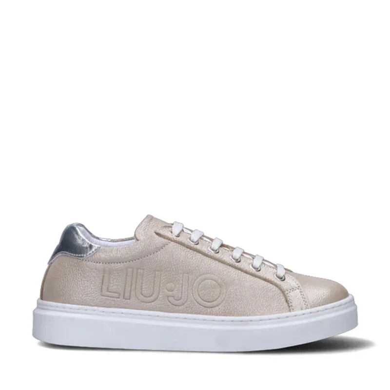 Scarpe LIU JO Iris 11 Sneakers in Pelle Laminata Platino con Maxi Logo
