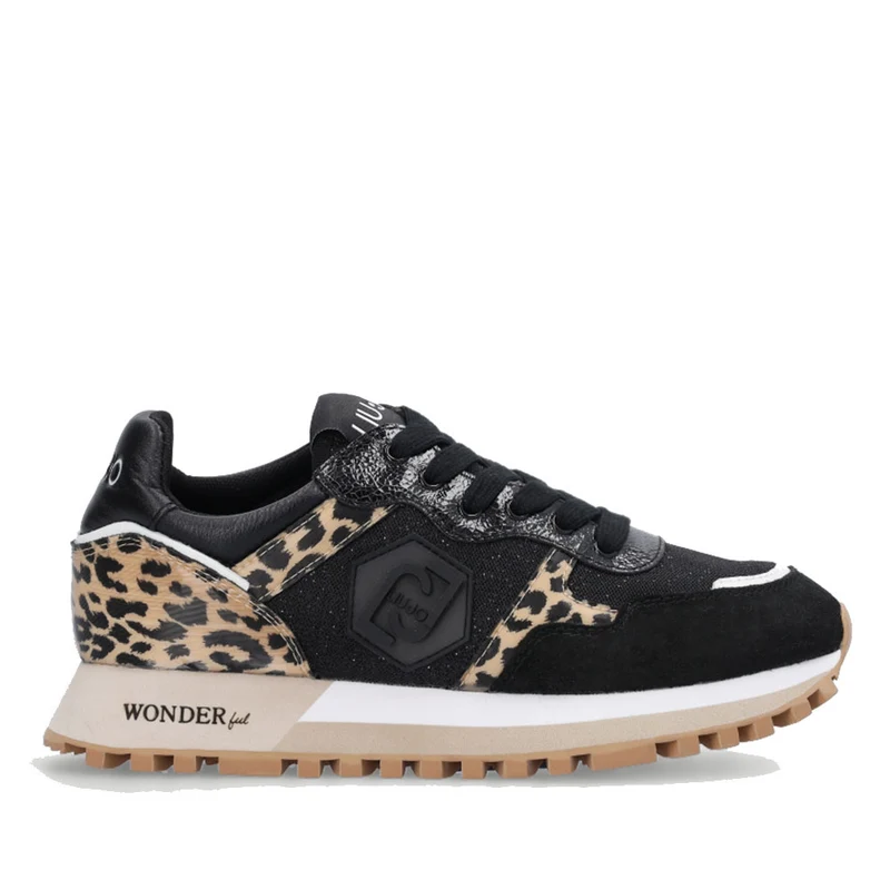Scarpe Donna LIU JO Sneakers Wonder 25 in Mesh Glitter e stampa Animalier colore Nero e Leopard