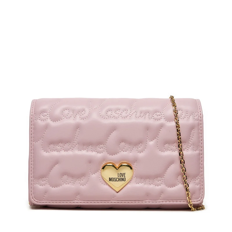 Clutch Donna con Tracolla LOVE MOSCHINO Rosa con Logo Ricamato All Over