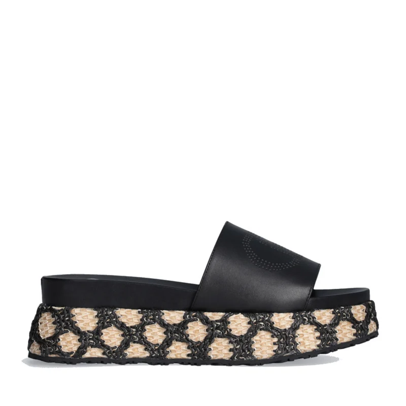 Ciabatte Platform LIU JO Frida 37 Nere con Inserti in Rafia