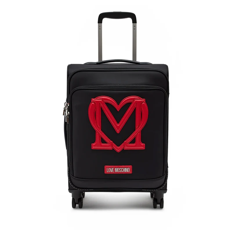 Trolley Cabina 55cm LOVE MOSCHINO in Tessuto Nero con Maxi Logo Rosso