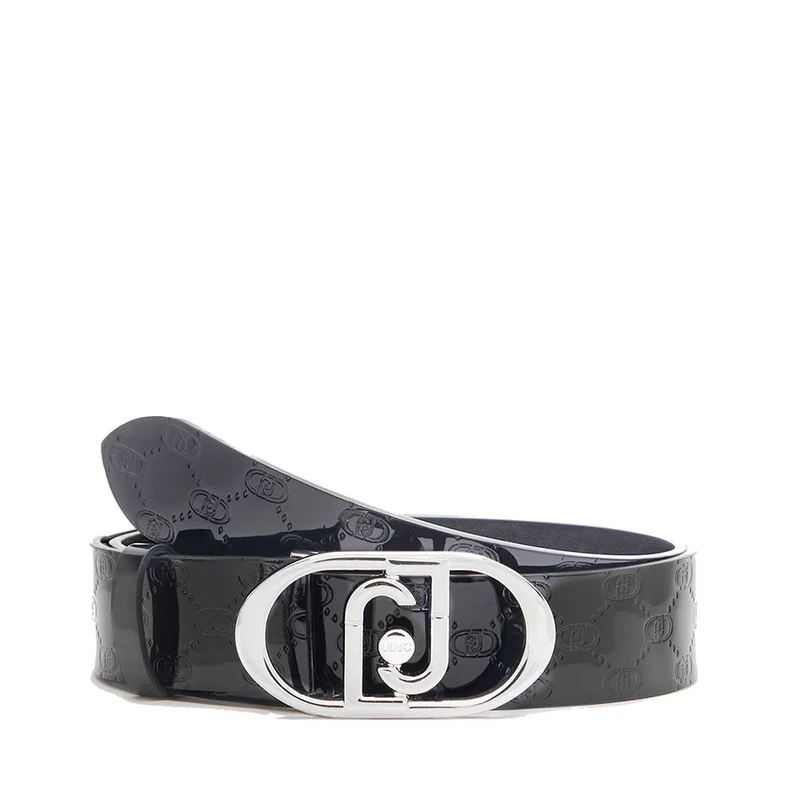 Cintura Donna h 3.5 cm LIU JO in Pelle Nera con Logo in Rilievo