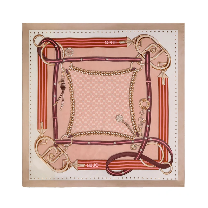 Foulard Donna 120 x 120 cm LIU JO Better Beige Chiaro con Logo