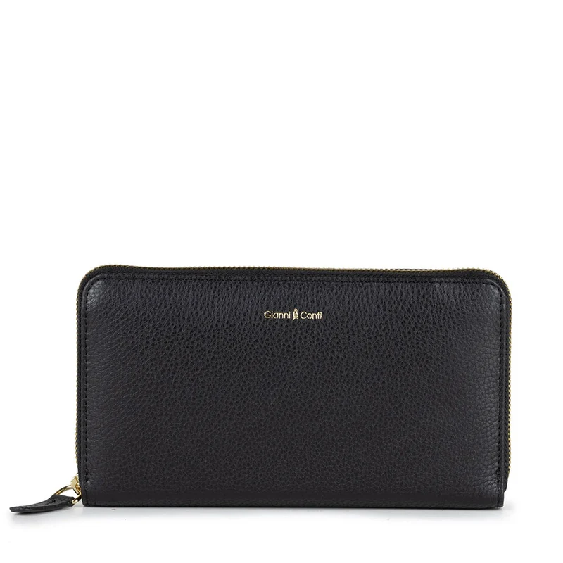 Portafoglio Donna Zip Around GIANNI CONTI linea Oliver in Pelle Nera
