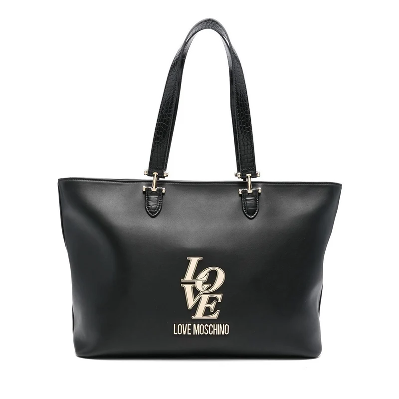 Shopping Bag LOVE MOSCHINO linea Love Nera con Inserti stampa Cocco