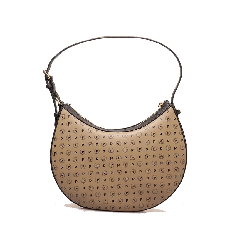 Borsa Donna Hobo a Spalla POLLINI linea Heritage Soft Taupe e Nero