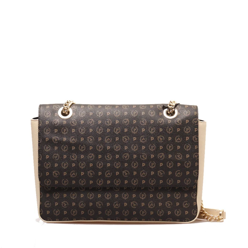 Borsa Donna a Spalla e Tracolla POLLINI Linea Heritage Logo Classic Nero e Avorio