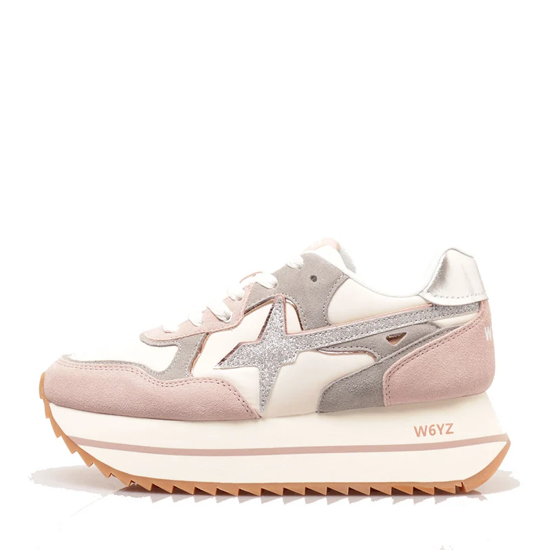 Sneakers Platform Donna W6YZ Deva-W. in Tessuto Tecnico e Suede Cipria Milk e Grey