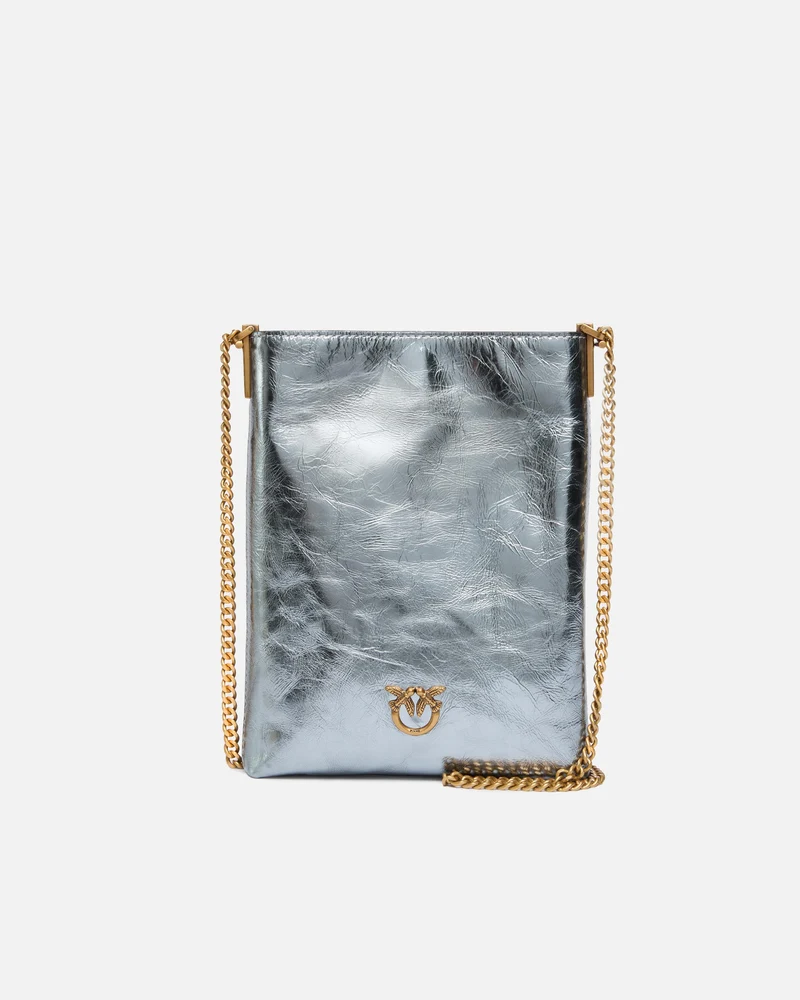 PINKO FLAT SATCHEL USED METALLIC LEA