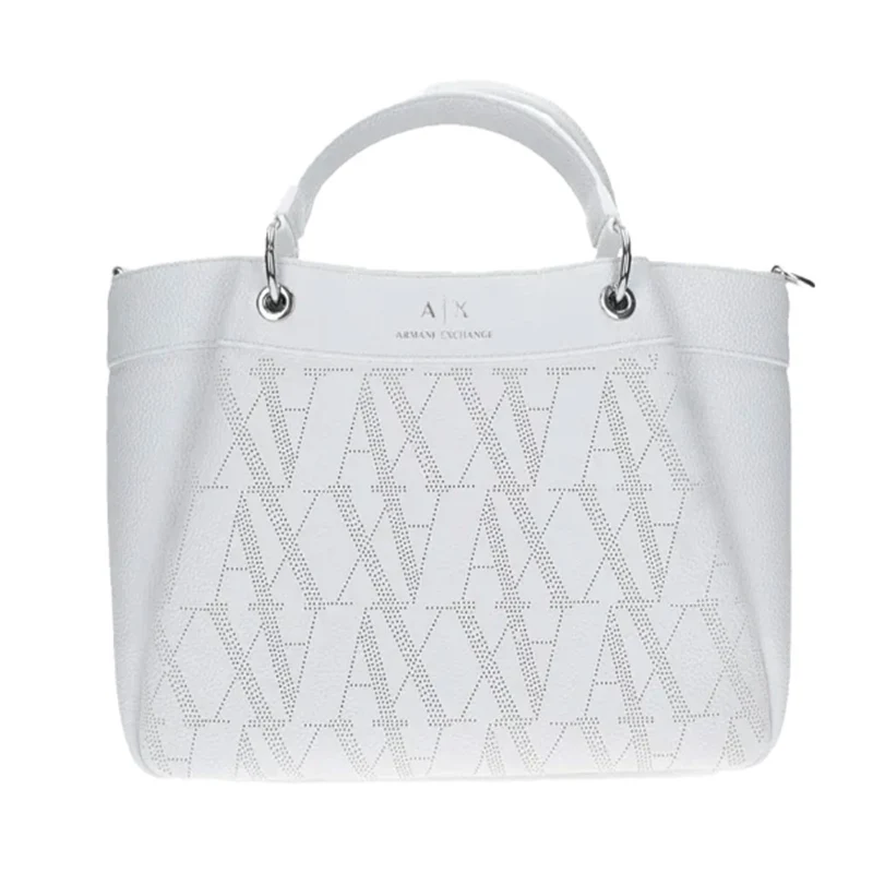 Borsa Donna a Mano con Tracolla ARMANI EXCHANGE con Logo Traforato colore Optic White