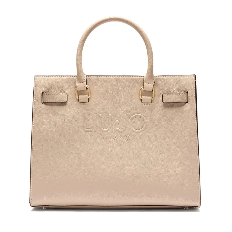 Shopping Bag a Mano LIU JO con Logo in Rilievo Beige