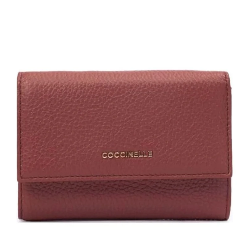 Portafoglio Piccolo COCCINELLE in Pelle Martellata Linea Metallic Soft colore Brandy