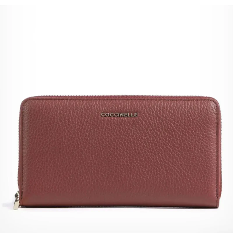 Portafoglio Donna COCCINELLE Zip Around in Pelle Brandy Linea Metallic Soft