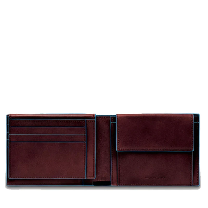 Portafoglio Uomo con Pattina e Portamonete PIQUADRO in Pelle Mogano Linea Blue Square - PU1392B2R